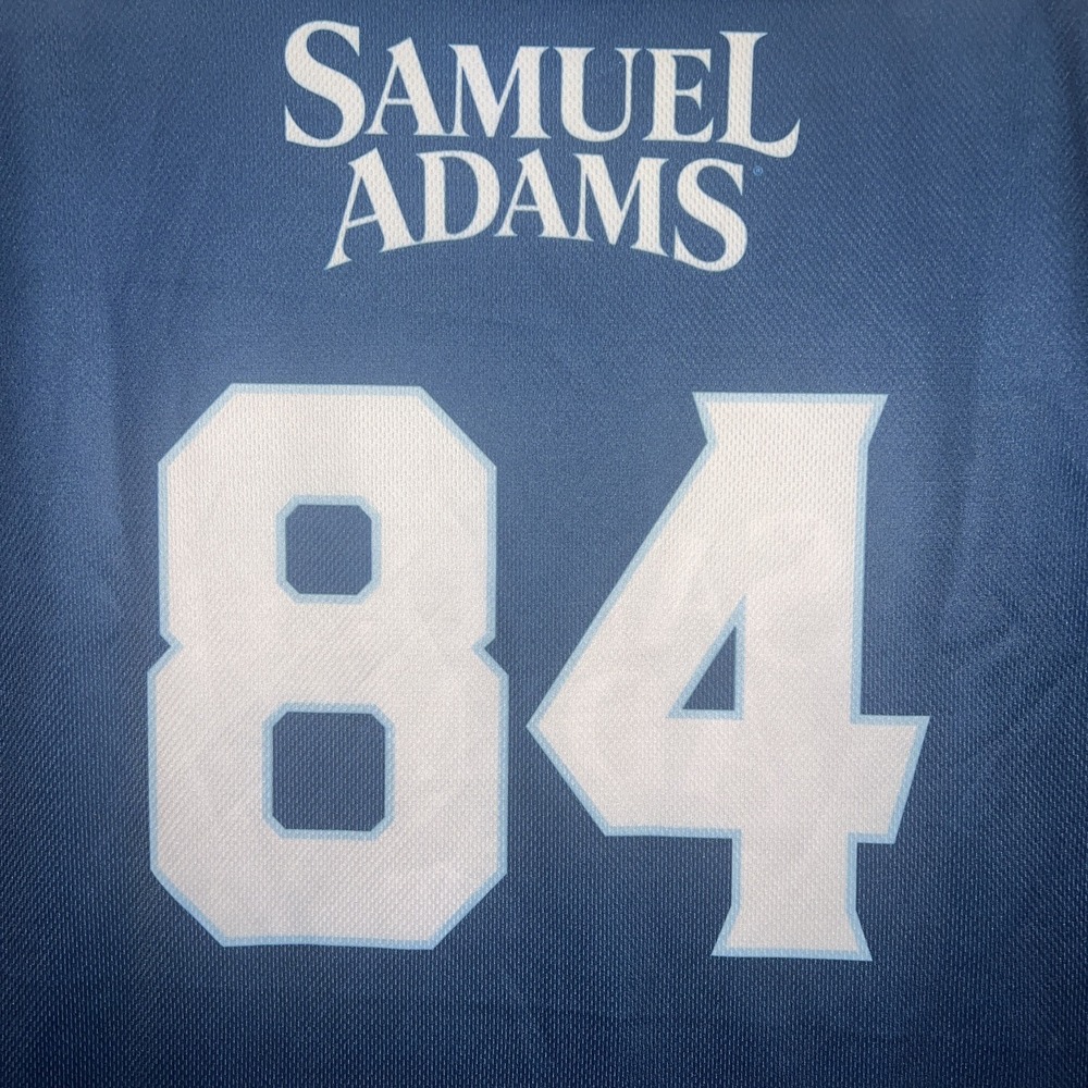Official Samuel Adams Jersey Men's Sz L Blue #84 V Neck Boston Beer Football Tee - Picture 4 of 10